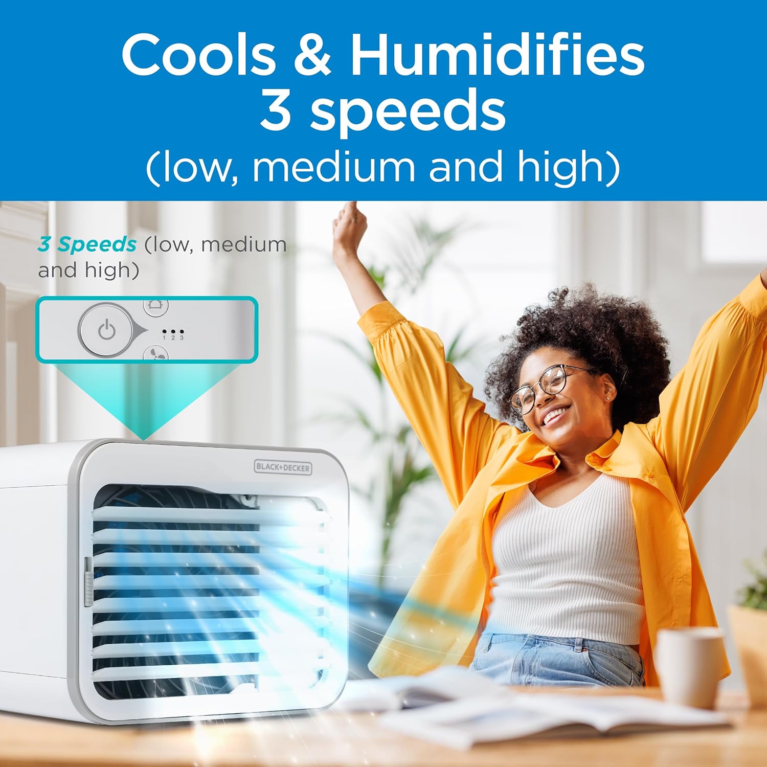 Desktop Air Cooler, Personal Portable Fan with 3-Speeds, Evaporative Air Cooler with 0.5L Water Tank, Air Cooler Fan for Desk, Home, Office, Bedroom, and More, BDMC10, White/Gray